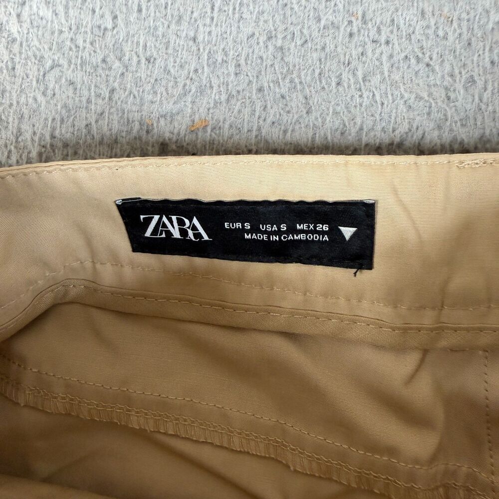 ZARA Cargo Mini Skirt Womens Small Tan Khaki Belt Loops Shorts Pockets Utility - Picture 6 of 8